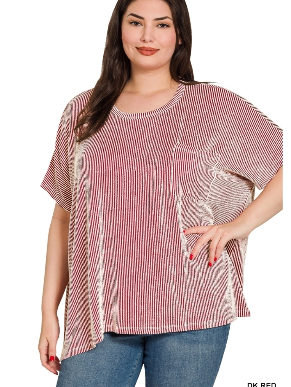 New Zenana Ribbed Dark Red Top